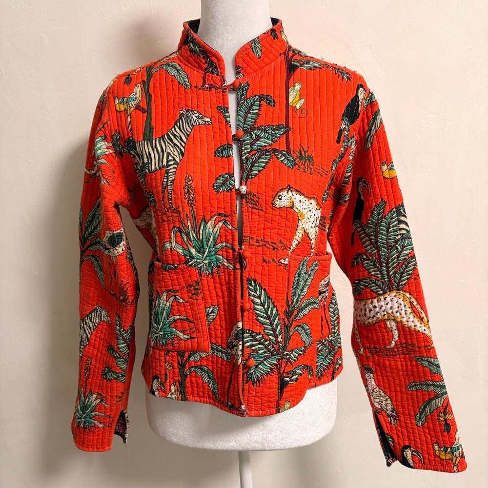 Kantha Jacket Animal Print Reversible Womens Eclectic Artsy Dopamine M/L